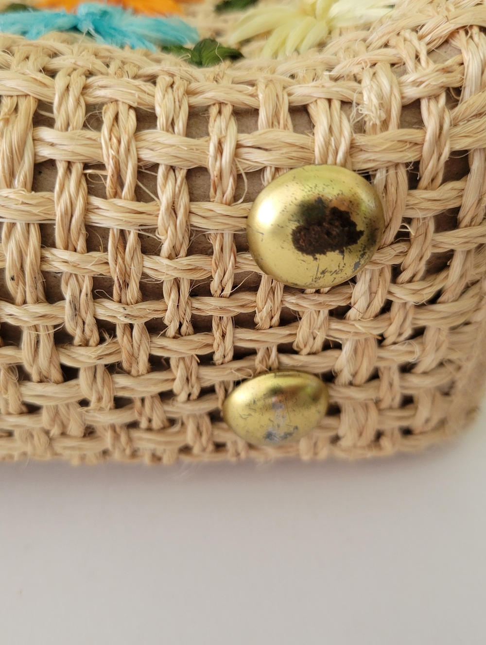 Vintage Woven Straw Raffia Bag Embroidered Floral Tyler Made In Phillipines - Picture 8 of 16
